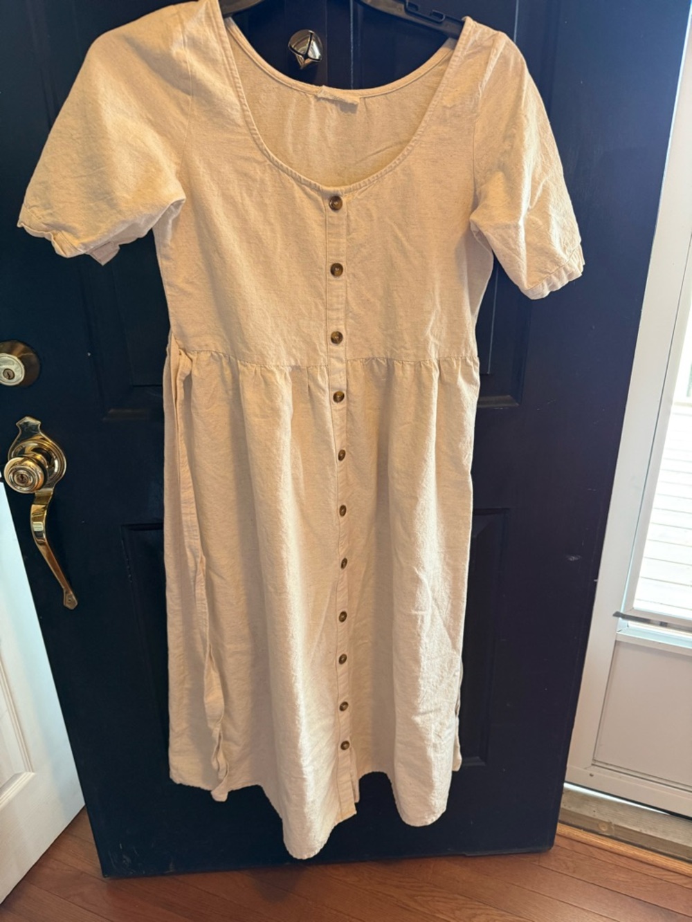 Little Cottonwood Cream Button-Front Short Sleeve Midi Dress